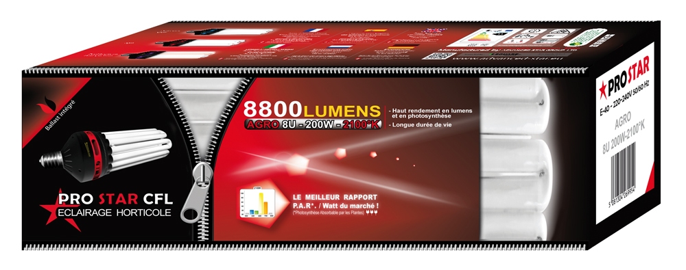 Pro Star CFL 6U 200watt E40 2100k bloei